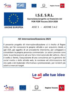 Operazione/progetto co-finanziato dal POR FESR Toscana 2014-2020 Internazionalizzazione 2021