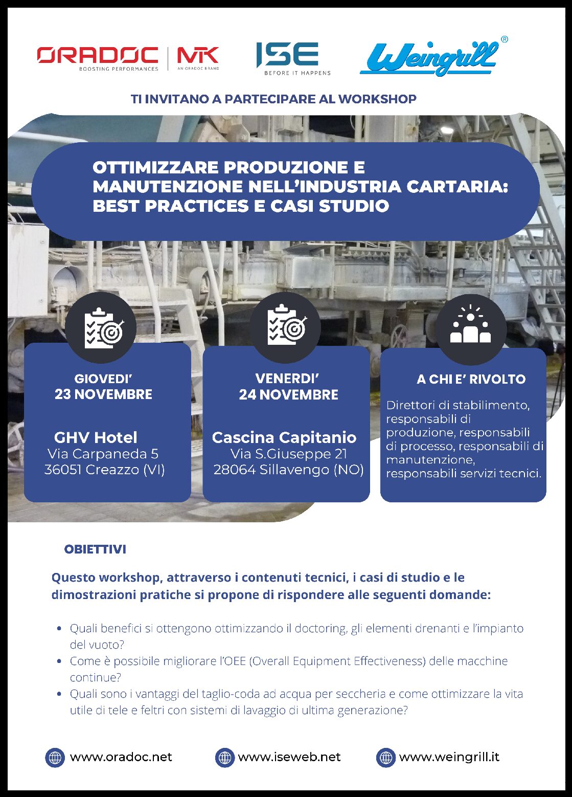 Workshop:”Ottimizzare produzione e manutenzione nell’industria cartaria: best practices e casi studio”